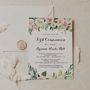 Enkel Grönt för Blommigt, kalligrafi, första gemen Inbjudningar