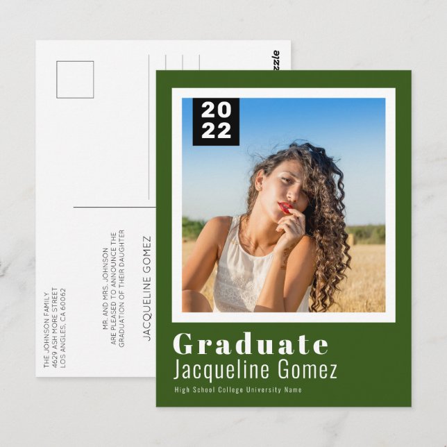 Enkel Grönt för fotoannonsering i Studenten 2022 Vykort (Fram/baksida)