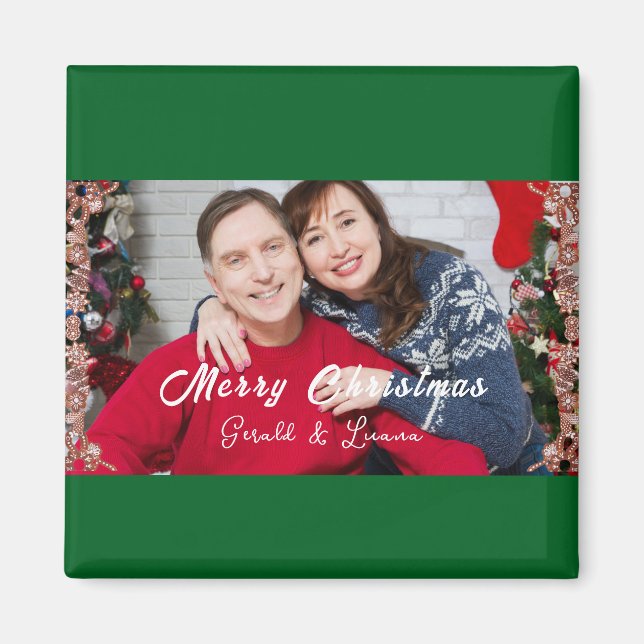 Enkel Grönt för julfoto Magnet (Framsidan)