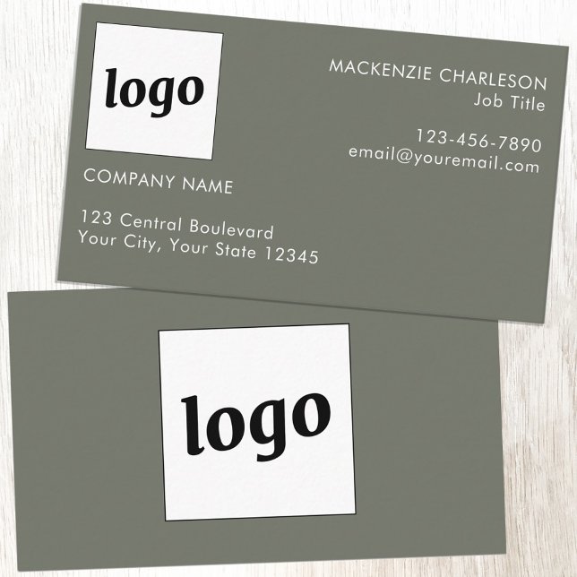 Enkel Grönt för Logotyp och textsida Visitkort (Logo with custom text sage green minimalist modern business card)