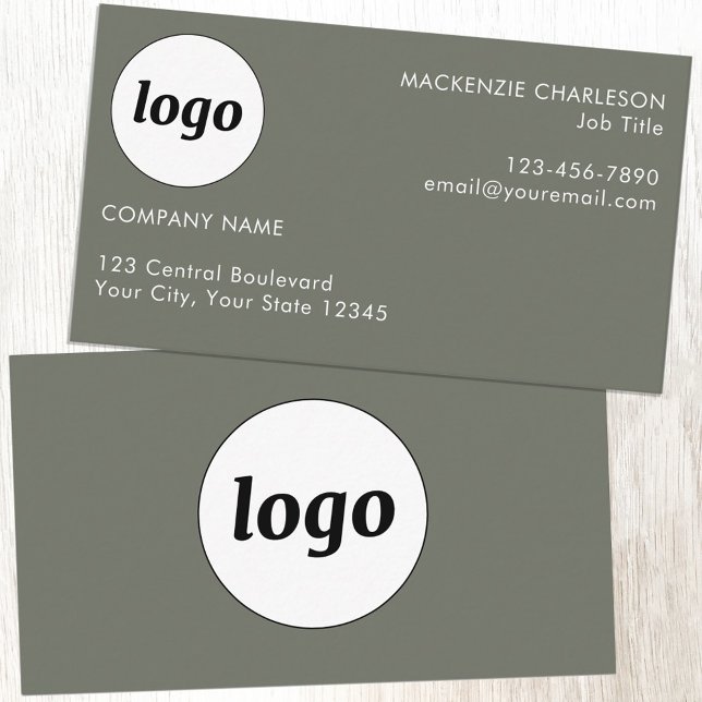 Enkel Grönt för Logotyp och textsida Visitkort (Logo with custom text sage green minimalist business card)