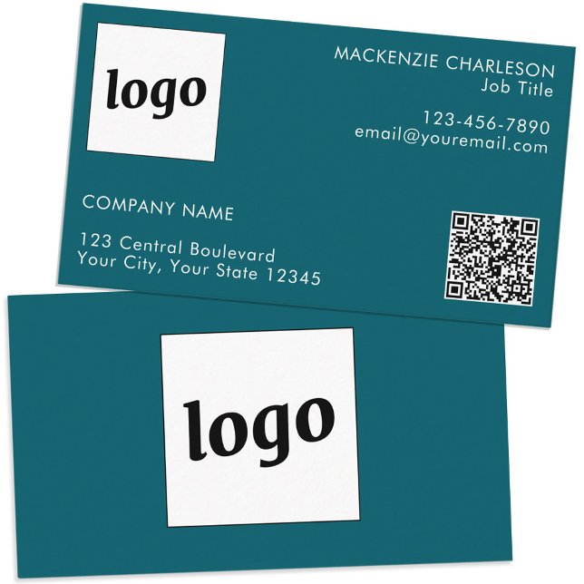 Enkel Grönt för Logotyp och textsökning QR-kod Visitkort (Simple logo custom text professional branding business card teal green)