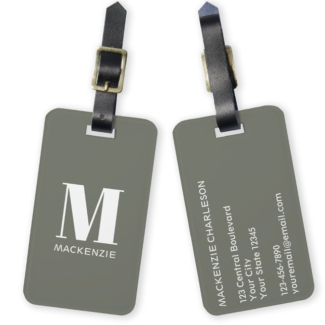 Enkel Grönt för Monogram första Namn Bagagebricka (Monogram initial custom name modern personalized minimalist luggage tag
)