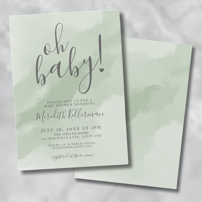 Enkel Grönt för sålda barn Oh Baby Shower Inbjudningar (Simple Sage Green Baby Shower Invitation)