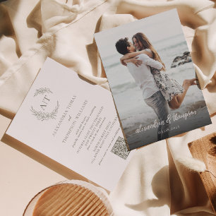 Enkel Grönt Foto QR-kod OSA Bröllop Inbjudningar