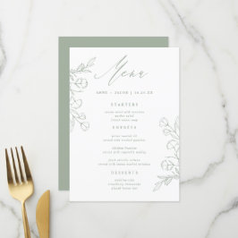 Enkel Grönt Greenery Boho Blommigt Bröllop Meny