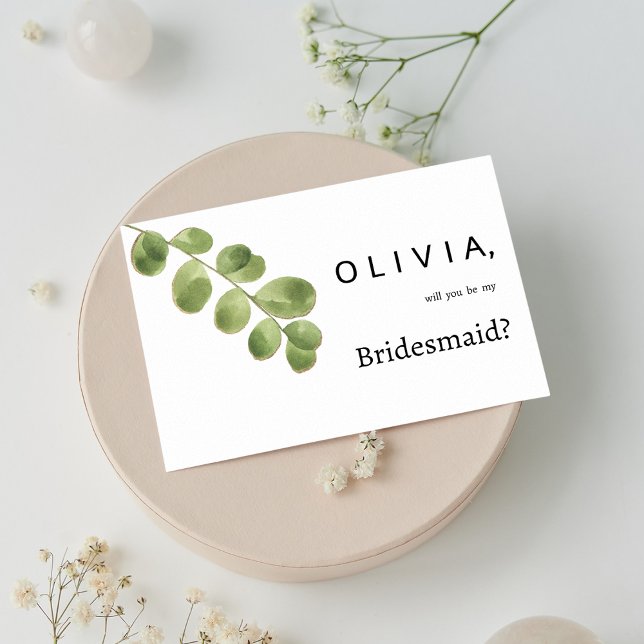 Enkel grönt guld eucalyptus lövs Bridesmaid Inbjudningar (Simple green gold eucalyptus leaves Bridesmaid )