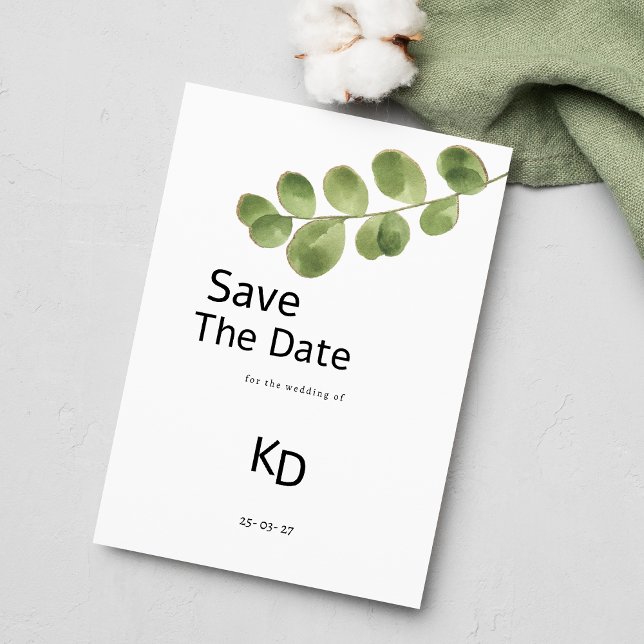 Enkel grönt guld eucalyptus lövs Spara datum Inbjudningar (Simple green gold eucalyptus leaves Save The Date )