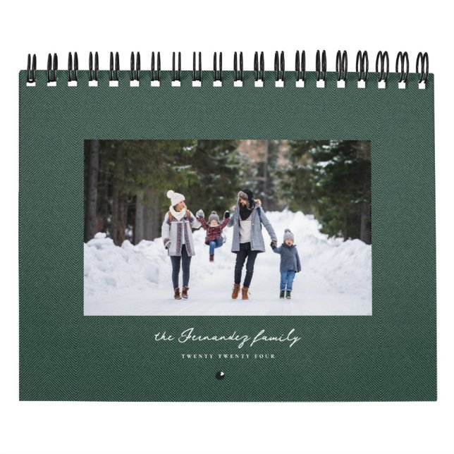 Enkel grönt, herringben tweed klassisk familj kalender (Omslag)