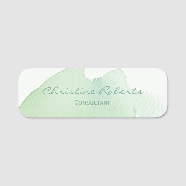 Enkel Grönt i modern Elegant, blå vattenfärg Namnbricka (Framsida)