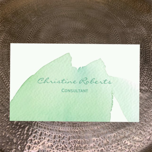 Enkel Grönt i modern Elegant, blå vattenfärg Visitkort (Personalize this fresh light green blue teal original watercolor business card. Modern stylish)