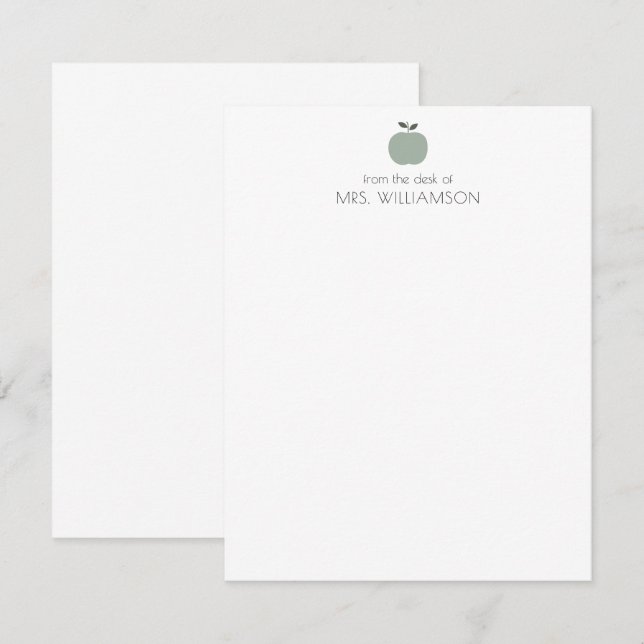 Enkel Grönt Lärare i Cute Apple Personlig Anteckningskort (Fram/baksida)