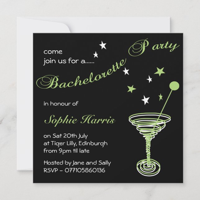 Enkel Grönt Martini Swirl Bachelorette Party Inbjudningar (Framsida)