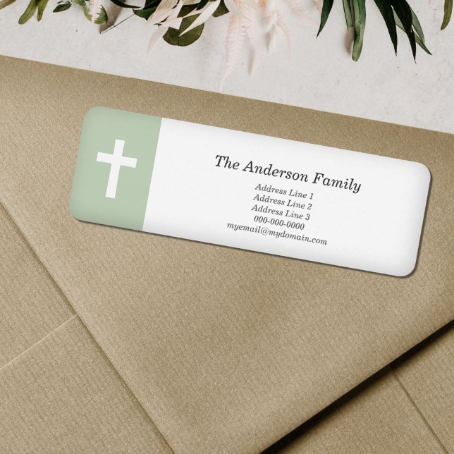 Enkel, Grönt med en Kor-adressetikett Returadress Etikett (Simple, Green with a Cross Return Address Label)