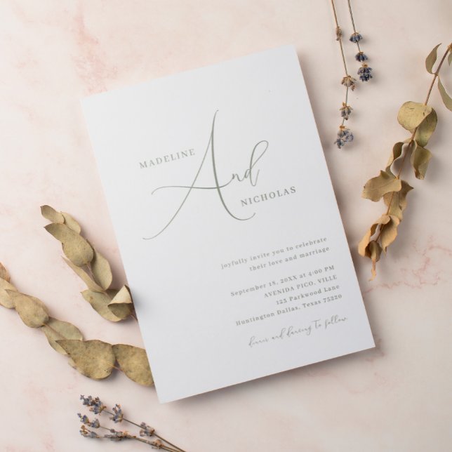 Enkel Grönt - minimalistiskt skript Bröllop Inbjudningar (Skapare uppladdad)