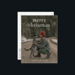 Enkel Grönt Modern jul Helg Vykort<br><div class="desc">Modern julvykort med "god jul" i ett enkelt serif-teckensnitt över ditt favoritfoto. Baksidan har ditt personlig-meddelande mörk grönt.</div>