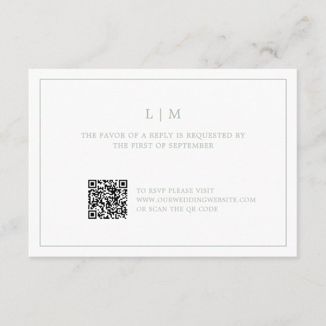 Enkel Grönt Monogram QR-kod Elegant bröllop OSA Kort (Framsida)