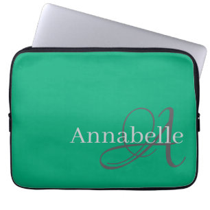 Enkel grönt och Elegant i monogram och namn Laptop Fodral