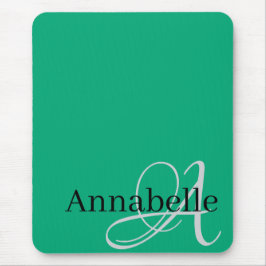 Enkel grönt och Elegant Monogram och Namn Musmatta