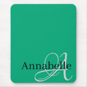 Enkel grönt och Elegant Monogram och Namn Musmatta