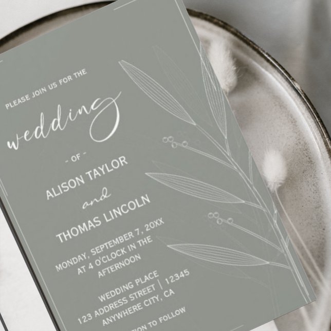 Enkel Grönt och vit Blommigt Inbjudningar (#greenerywedding#springsummerbotanical #agegreen #mintgreen #modernwedding#wildflower )