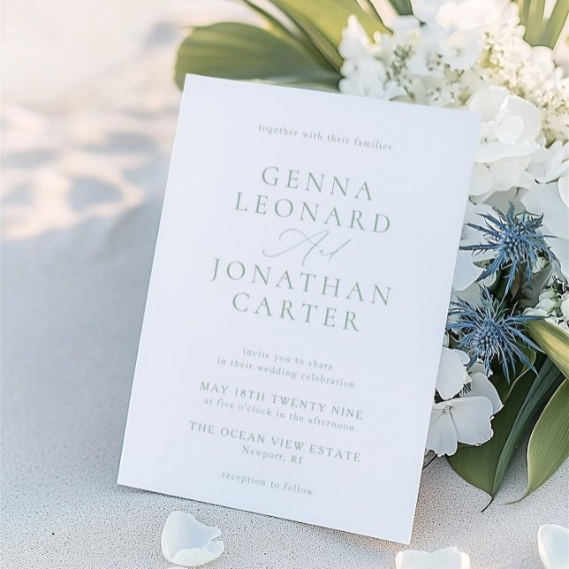 Enkel Grönt och vit Elegant bröllop Inbjudningar (Simple Sage Green & White Elegant Wedding Invitation)