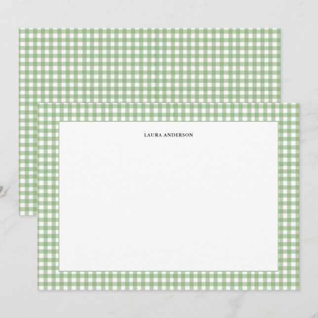 Enkel grönt och vit Gingham-personlig Tack Kort (Fram/baksida)