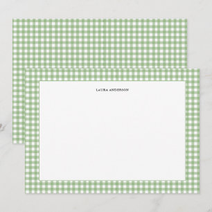 Enkel grönt och vit Gingham-personlig Tack Kort