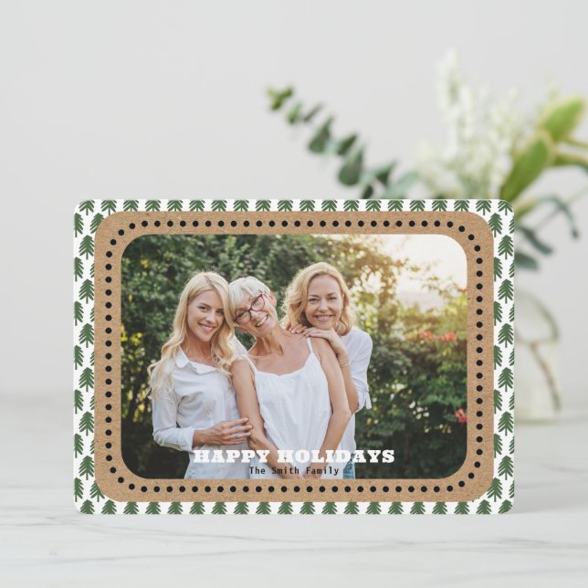 Enkel Grönt och vit Julgran-text baktill Julkort (Stående Fram)