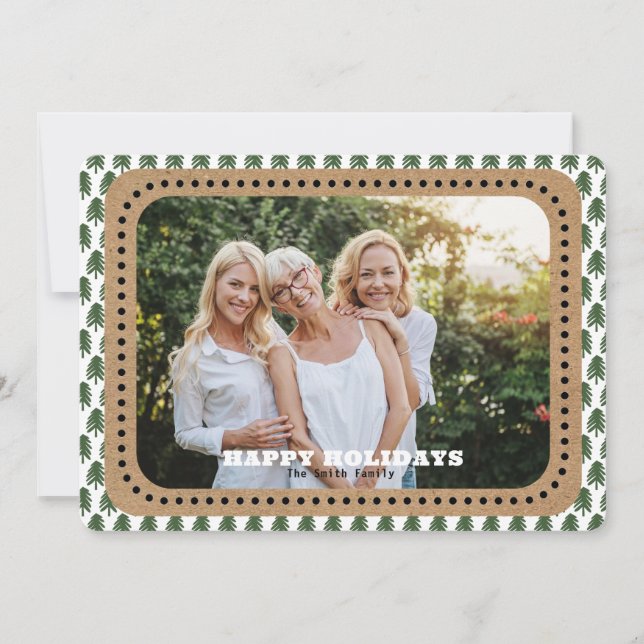 Enkel Grönt och Vita Julgran Julkort (Framsida)