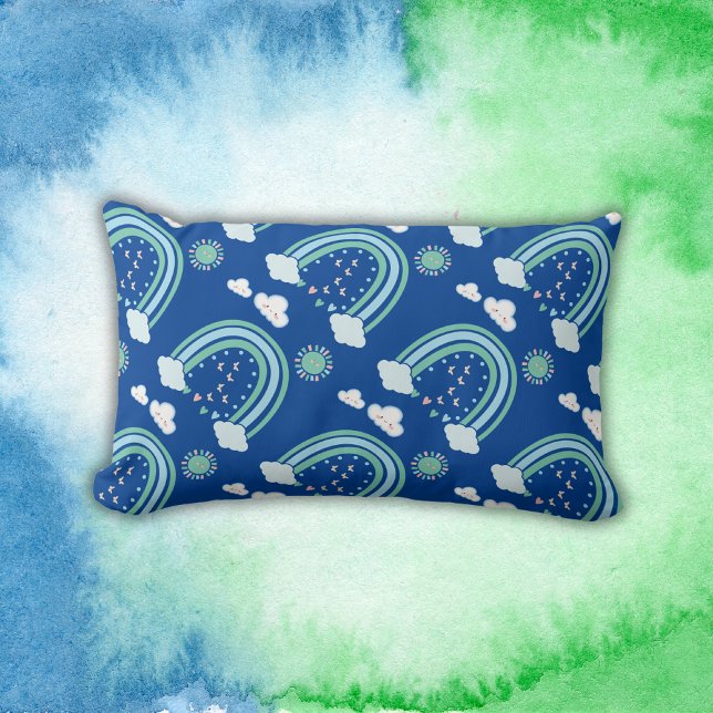 Enkel Grönt Rainbow Boho på Blue | Lumbarkudde (Skapare uppladdad)