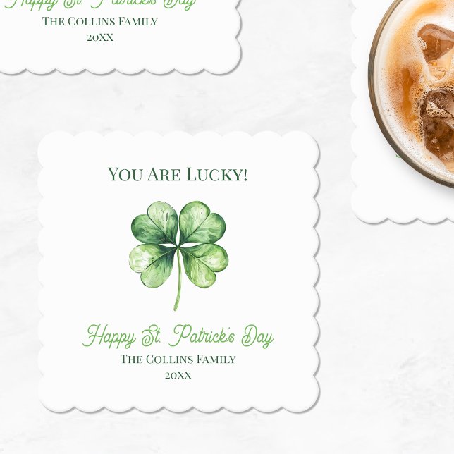 Enkel Grönt Shamrock Tur Lycklig St. Patrick's Day Underlägg Papper (Simple Green Shamrock Luck Happy St. Patrick's Day Paper Coaster)