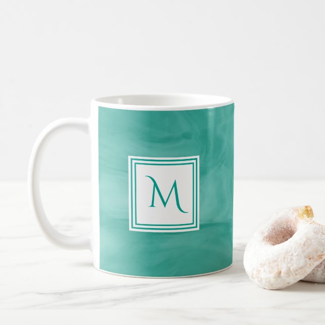 Enkel Grönt - subtil marble Modern Monogram Kaffemugg (Med munk)