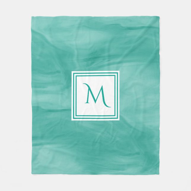 Enkel Grönt - subtil marmor modern Monogram Fleecefilt (Framsidan)