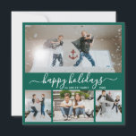 Enkel Grönt Vit 4 Photo Collage Lycklig Julkort<br><div class="desc">Elegant Kalligrafi, minimal Grönt och Vita 4-fotokollage Lycklig Helgdag-skriptkort. Det här snygga, enkla fyra (4) fotojulkortet har en söt fotokollage och säger "Glad helg"! Texten "Glad helg" hälsning är skriven i ett vackert handskrivet teckensnitt som snabbt kan bytas ut mot svan i vitt på grönt eller färg bakgrunden. På baksidan...</div>