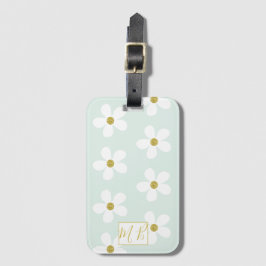Enkel Grönt Vit Daisy Guld Monogram Travel Bagagebricka