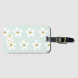 Enkel Grönt Vit Daisy Guld Monogram Travel Bagagebricka