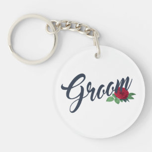 Enkel Groom Blommigt Bröllop Calligraphy Nyckelk