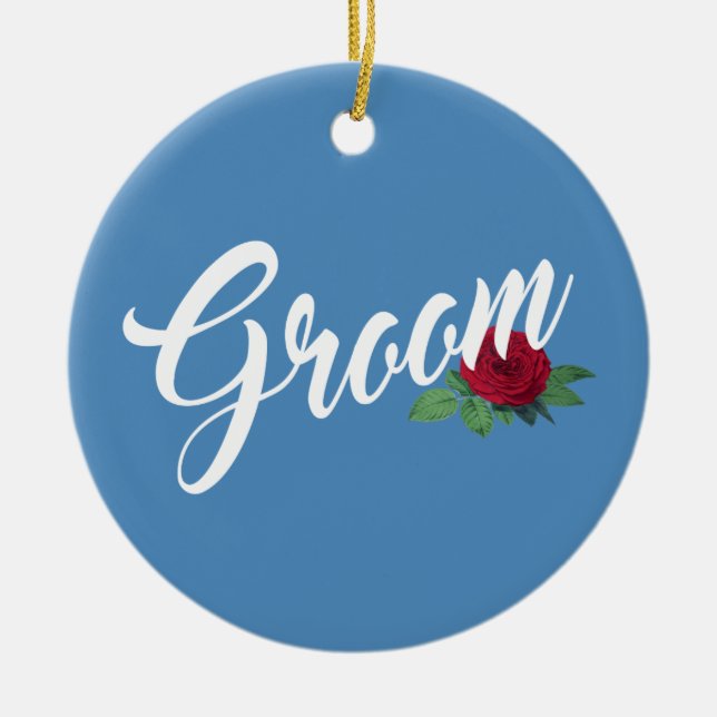 Enkel Groom Blommigt Bröllop Calligraphy | Ornamen Julgransprydnad Keramik (Framsidan)