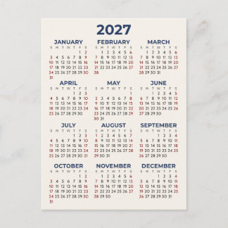 Enkel Grundläggande 2027 Kalender Minimal Dina Fär Vykort