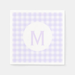 Enkel grundläggande Blek Lavender Gingham Monogram Pappersservett