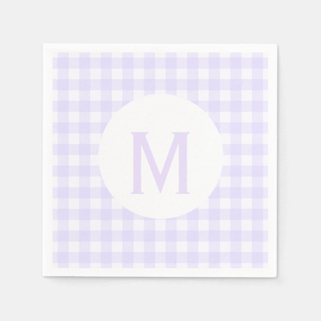 Enkel grundläggande Blek Lavender Gingham Monogram Pappersservett (Framsidan)