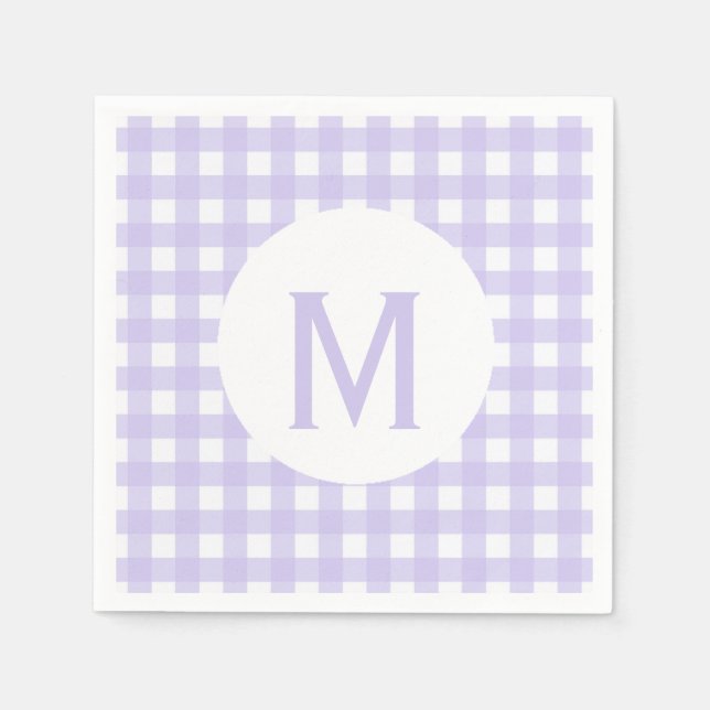 Enkel grundläggande Blek Lavender Gingham Monogram Pappersservett (Framsidan)