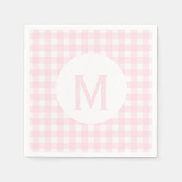 Enkel grundläggande Blek Rosa Gingham Monogram Pappersservett