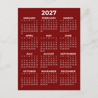 Enkel Grundläggande Burgunderröd 2027 Kalender Min Vykort