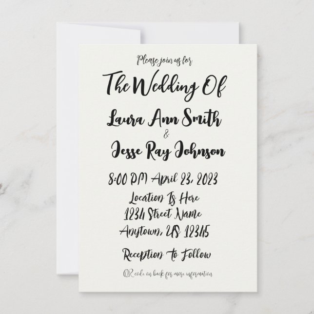 Enkel grundläggande inbjudan QR-kod för bröllopsin (Framsida)