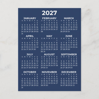 Enkel Grundläggande Marinblå 2027 Kalender Minimal Vykort