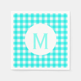 Enkel grundläggande turkos Gingham Monogram Pappersservett