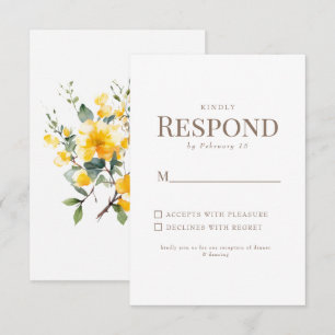 Enkel gul blomster guld text vit bröllops RSVP OSA Kort