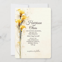 Enkel gul Calla lilja Akvarell Blommig Bröllop Inbjudningar
